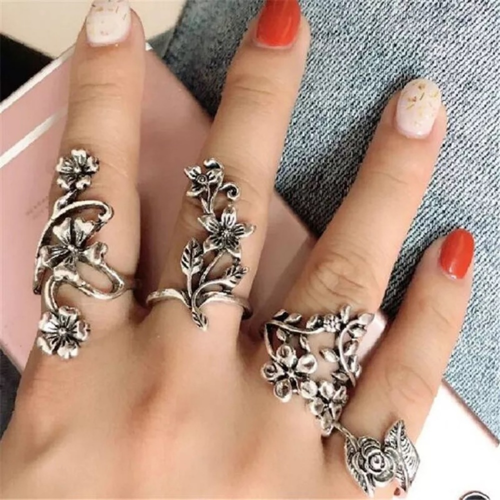 ❤️4-Piece Boho Flower Ring Set Vintage - Picture 8 of 8